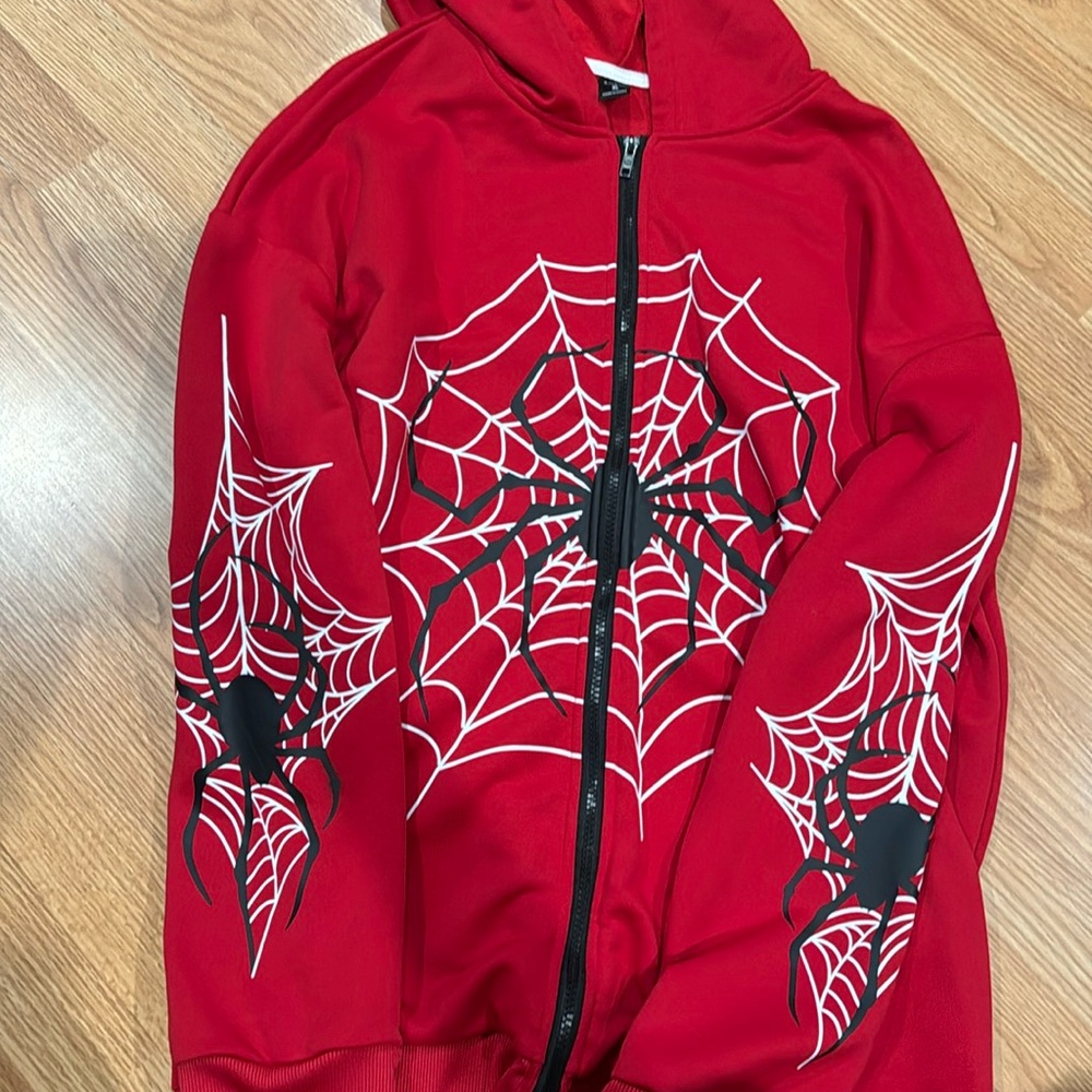 Red spider zip up hoodie